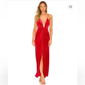 superdown Aurora Deep V Maxi Dress in Red